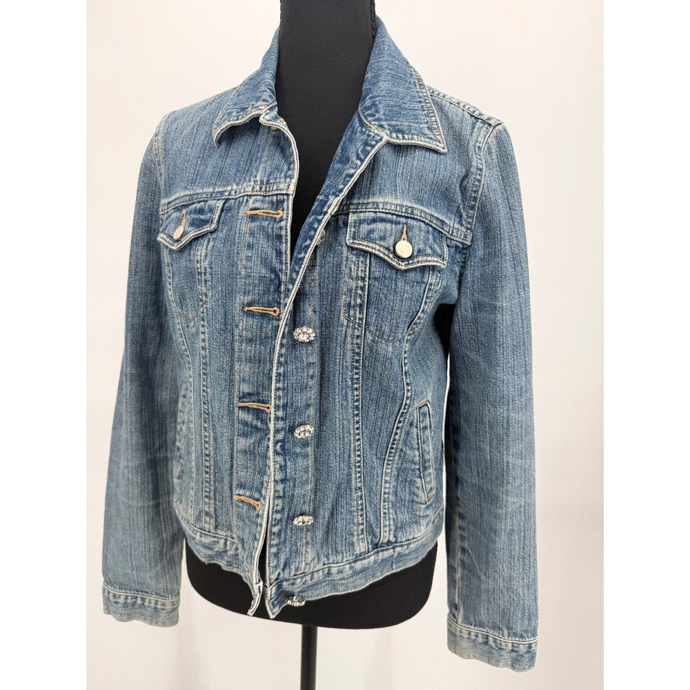 Crazy Horse by Liz Claiborne Denim Jacket Women Medium Rhinestone Button Trucker